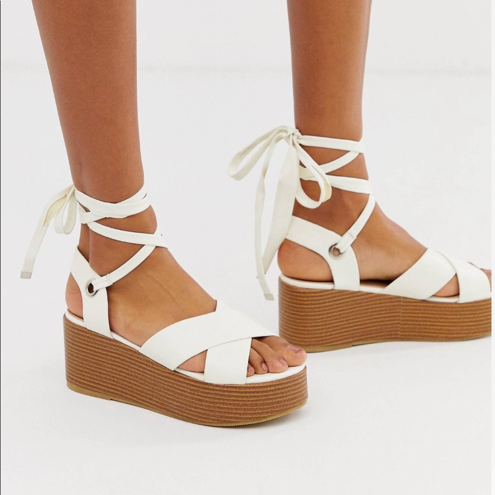 NWOT ASOS RAID Connie off white ankle tie wedges
